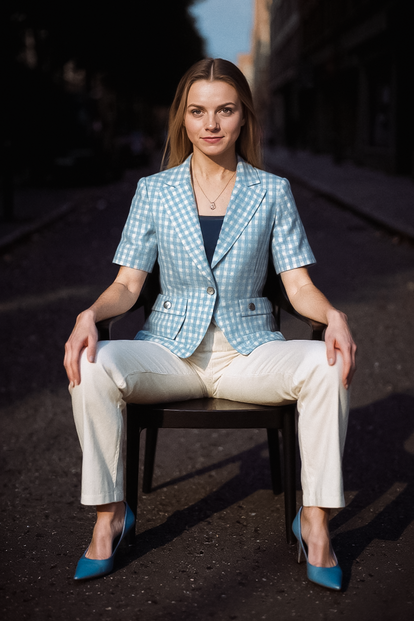 Áo khoác blazer croptop linen caro thời trang Hity