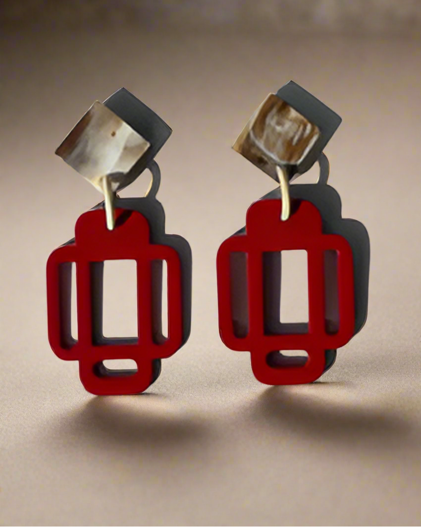 Bông tai sơn mài dáng lồng đèn thời trang Hity