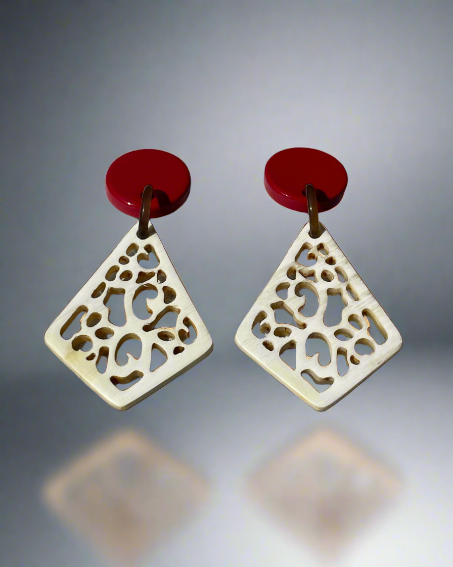 Bông tai sơn mài cắt hoa văn trang sức thủ công thời trang Hity