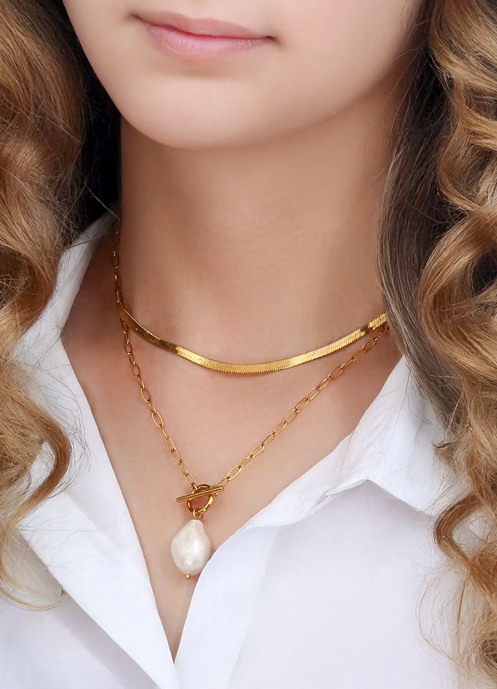 Dây chuyền dáng xích mặt ngọc trai baorque thời trang Hity