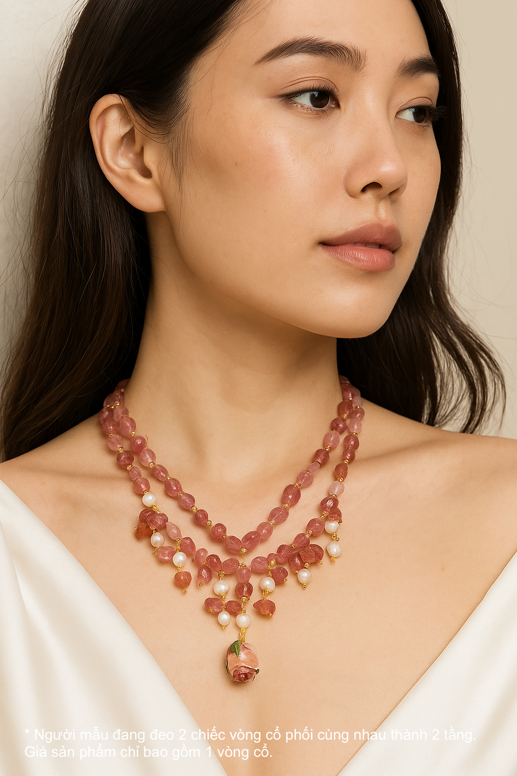 Vòng cổ đá thạch anh charm ngọc trai baroque thời trang Hity