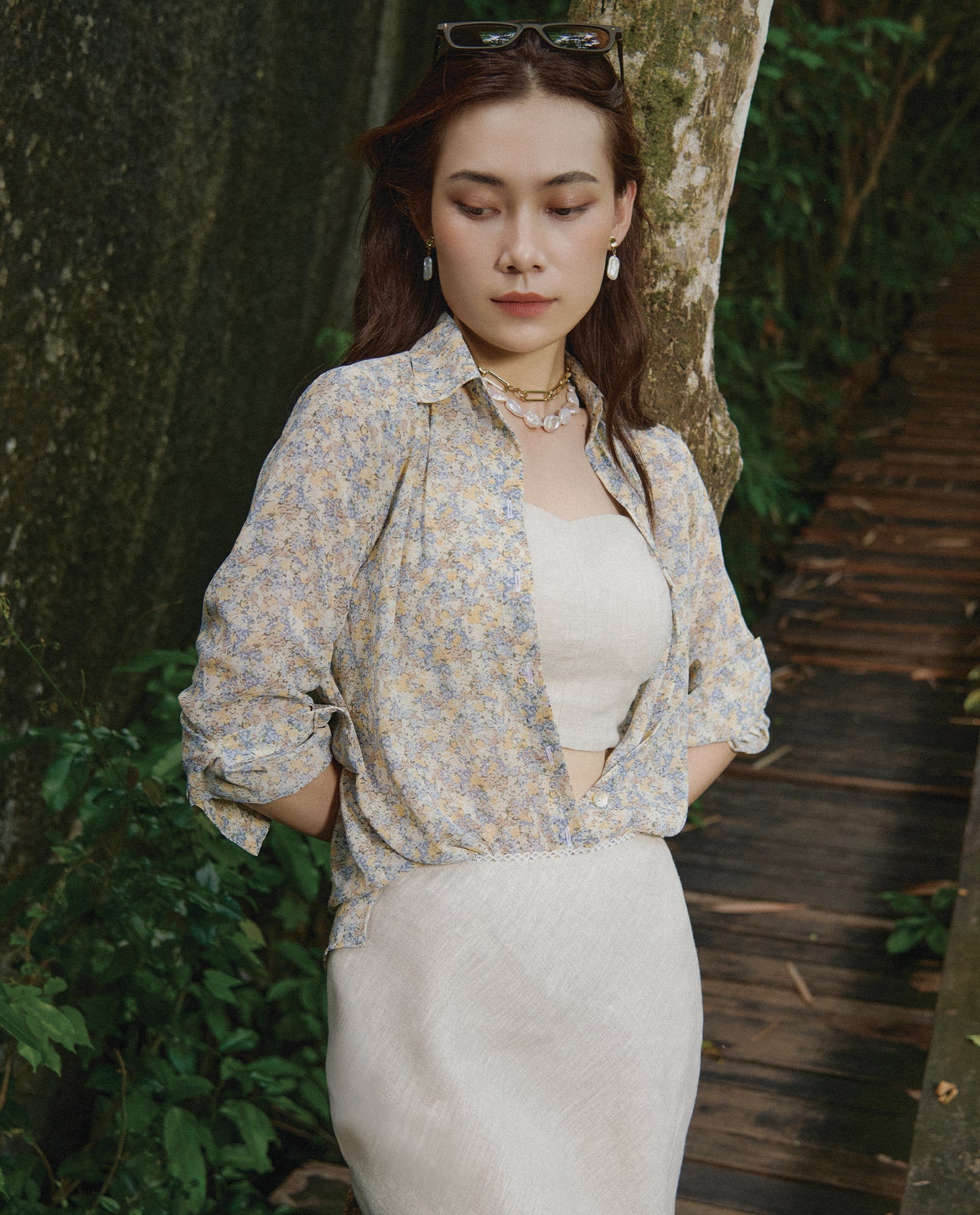 Áo sơ mi nữ voan hoa cổ điển vintage | Thời trang bền vững Hity