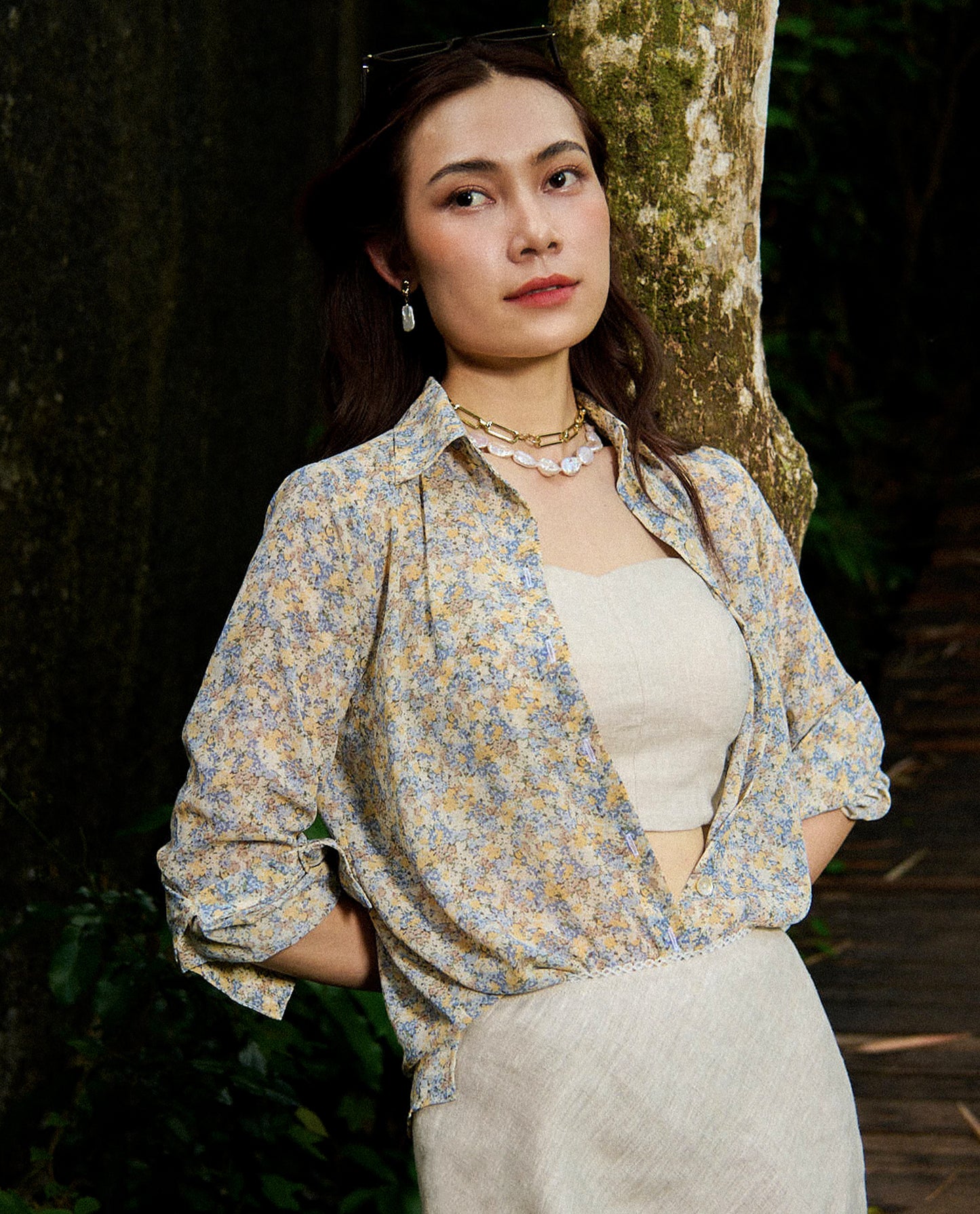 Áo sơ mi nữ voan hoa cổ điển vintage | Thời trang bền vững Hity