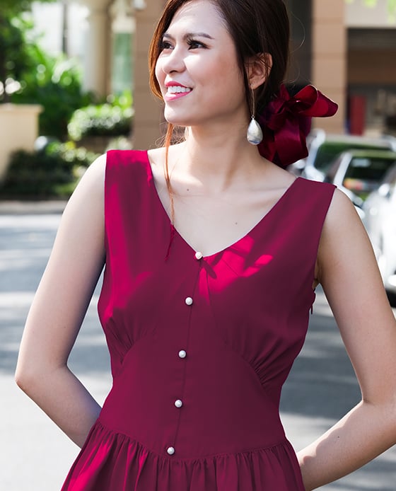 Áo kiểu thắt eo đỏ áo peplum sát nách | Thời trang thiết kế Hity