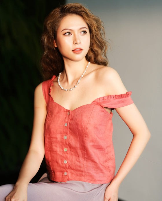 Áo Croptop Linen Mai Châu TOP186
