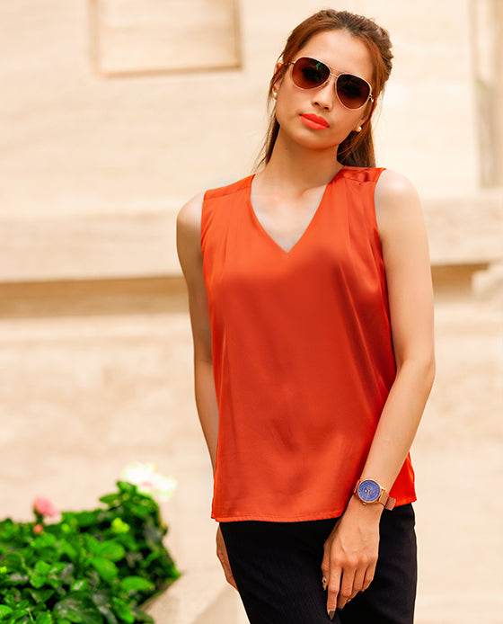 Áo Xếp Ly Vai TOP150 Freesia Cam Nồng Cháy - Hity