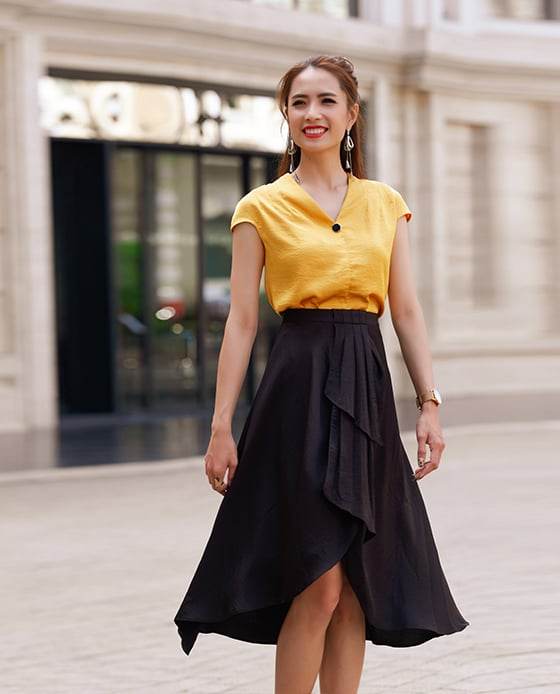 Váy Lụa Xoè Lotus SKI036 Đen Huyền Bí - Hity