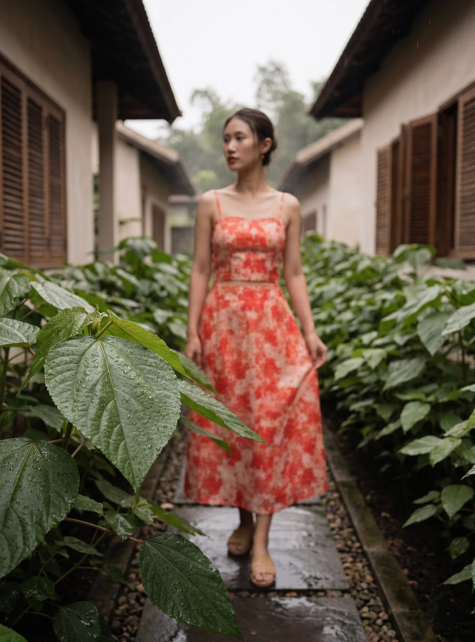 Áo croptop hai dây vải gai xanh ramie hoa thời trang Hity