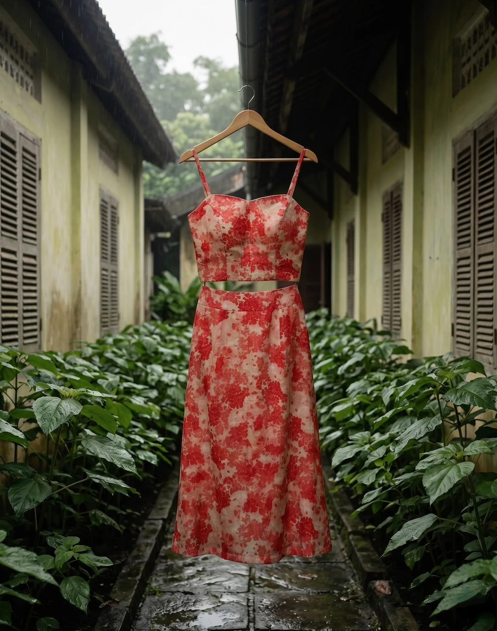Áo croptop hai dây vải gai xanh ramie hoa thời trang Hity