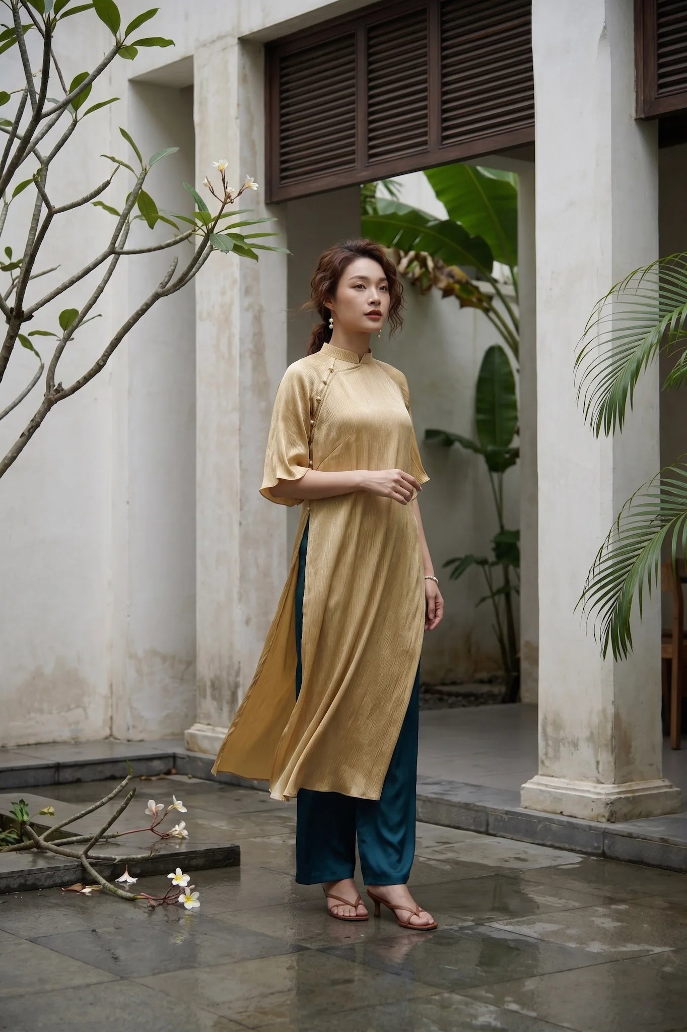 Áo dài lụa dún Tám Lăng Silk thời trang Hity