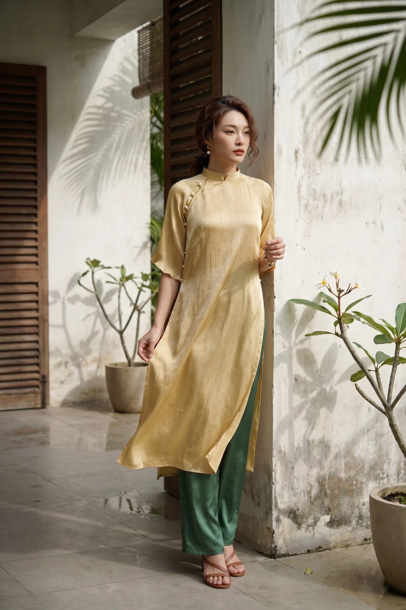 Áo dài lụa dún Tám Lăng Silk thời trang Hity