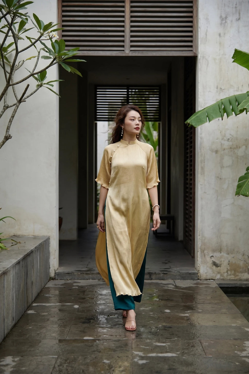 Áo dài lụa dún Tám Lăng Silk thời trang Hity
