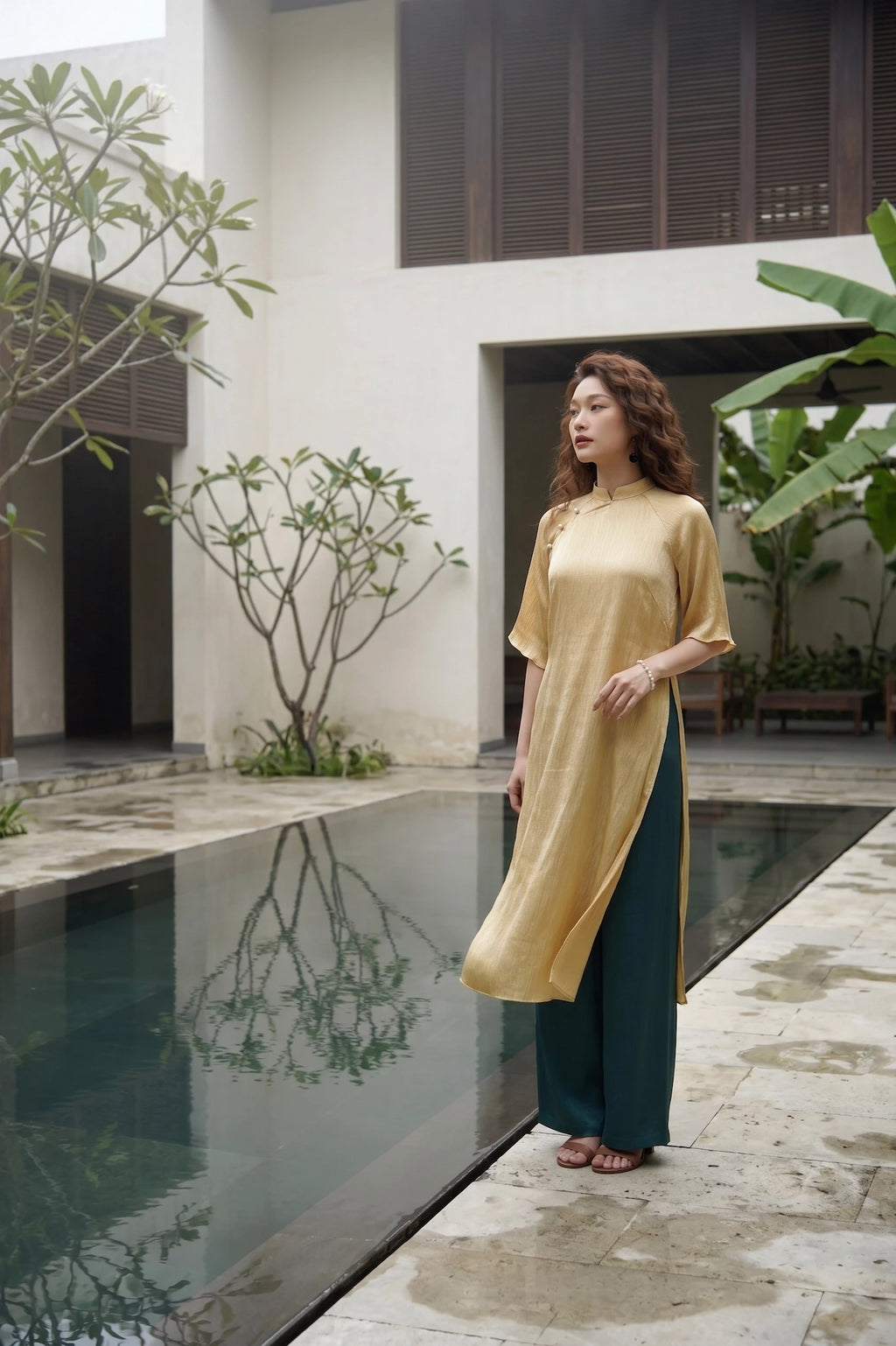 Áo dài lụa dún Tám Lăng Silk thời trang Hity