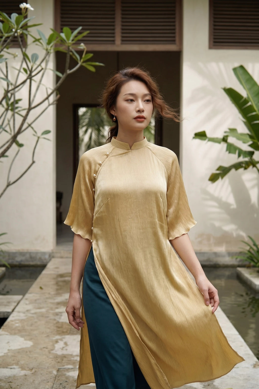 Áo dài lụa dún Tám Lăng Silk thời trang Hity