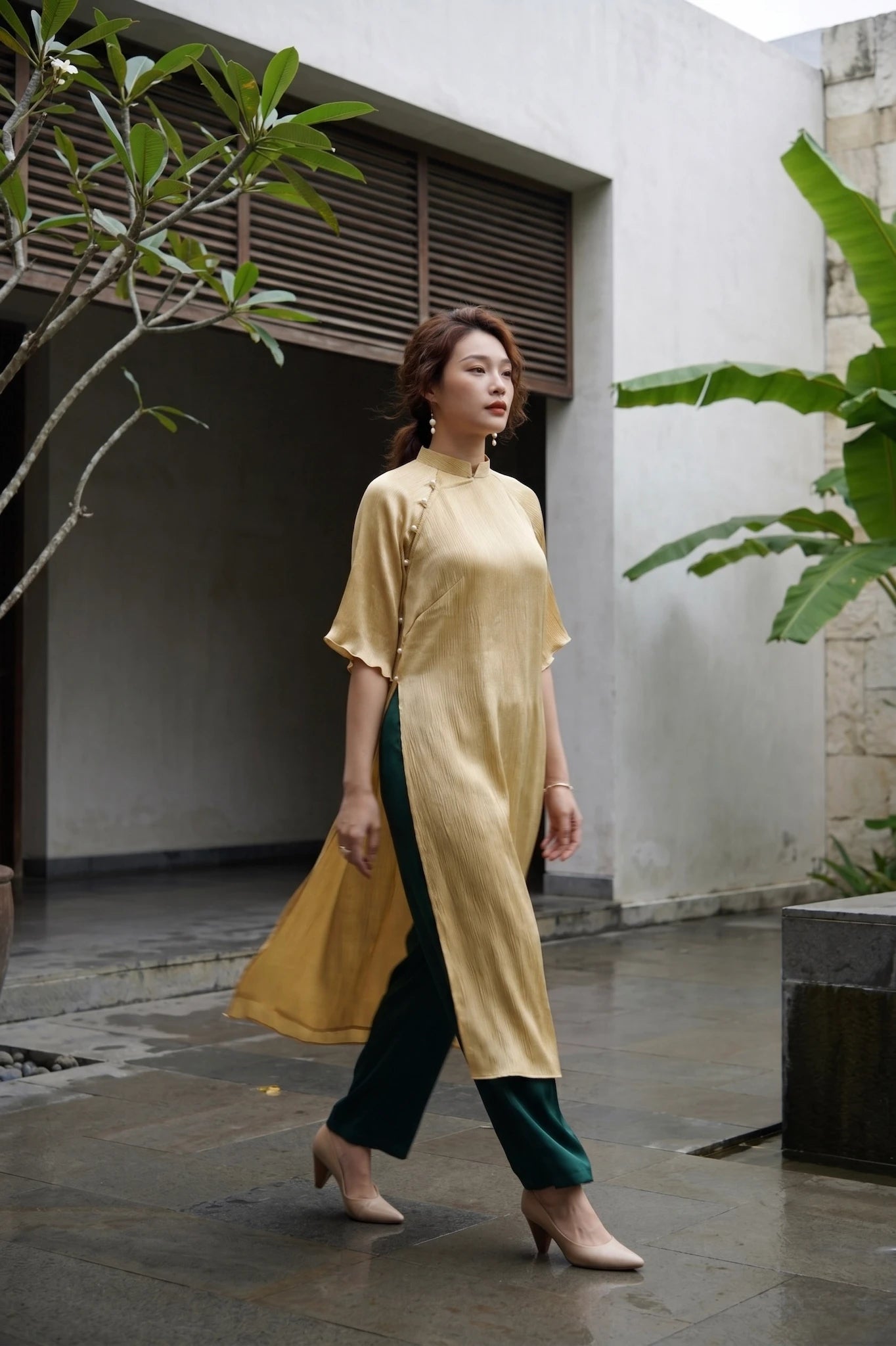 Áo dài lụa dún Tám Lăng Silk thời trang Hity