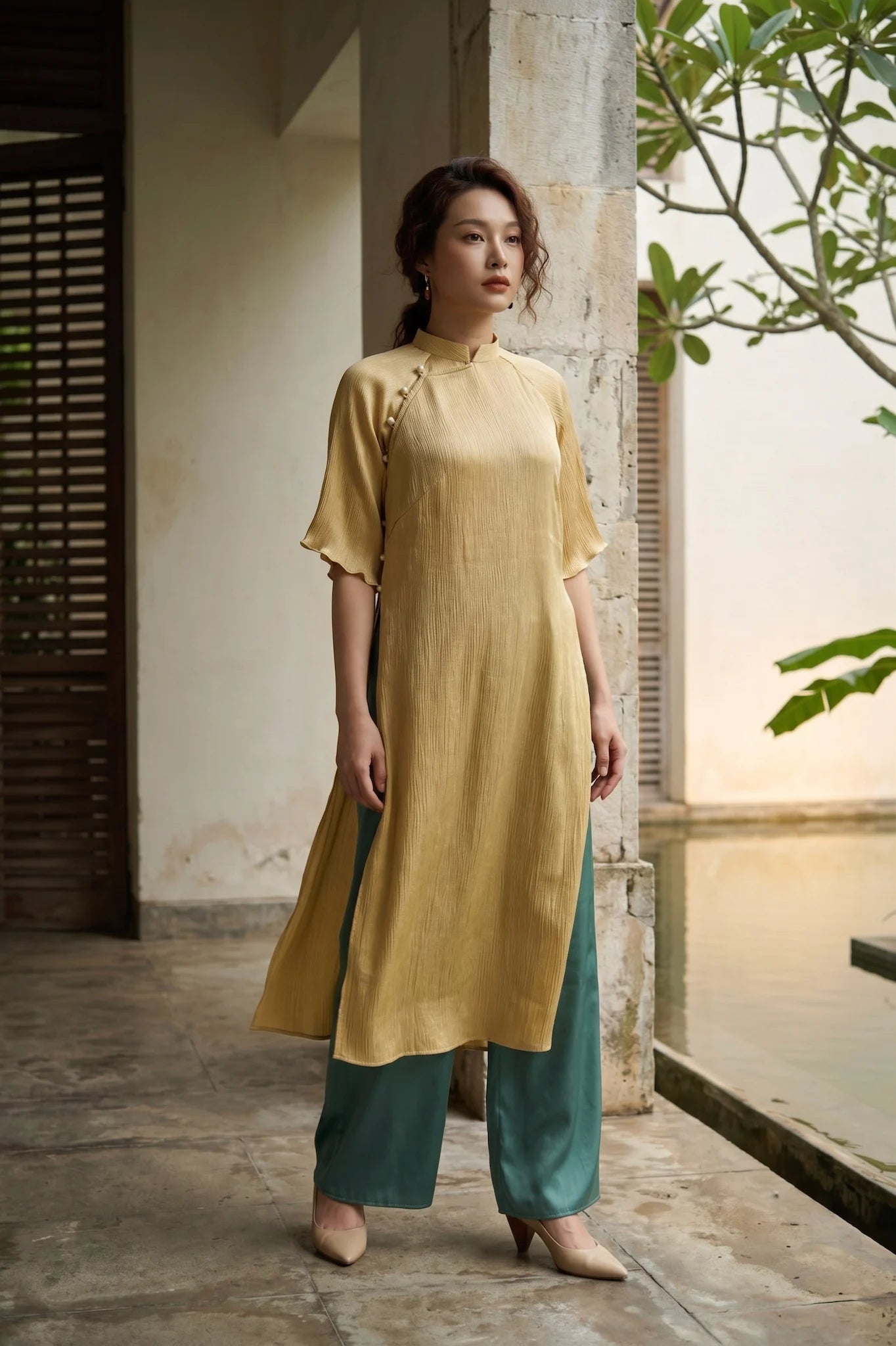 Áo dài lụa dún Tám Lăng Silk thời trang Hity