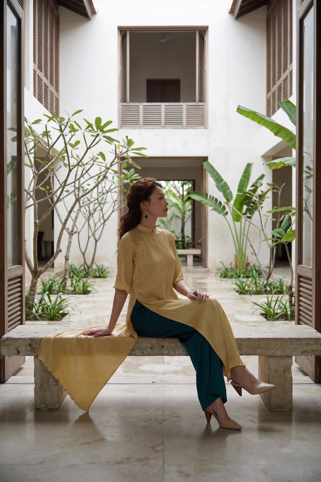 Áo dài lụa dún Tám Lăng Silk thời trang Hity