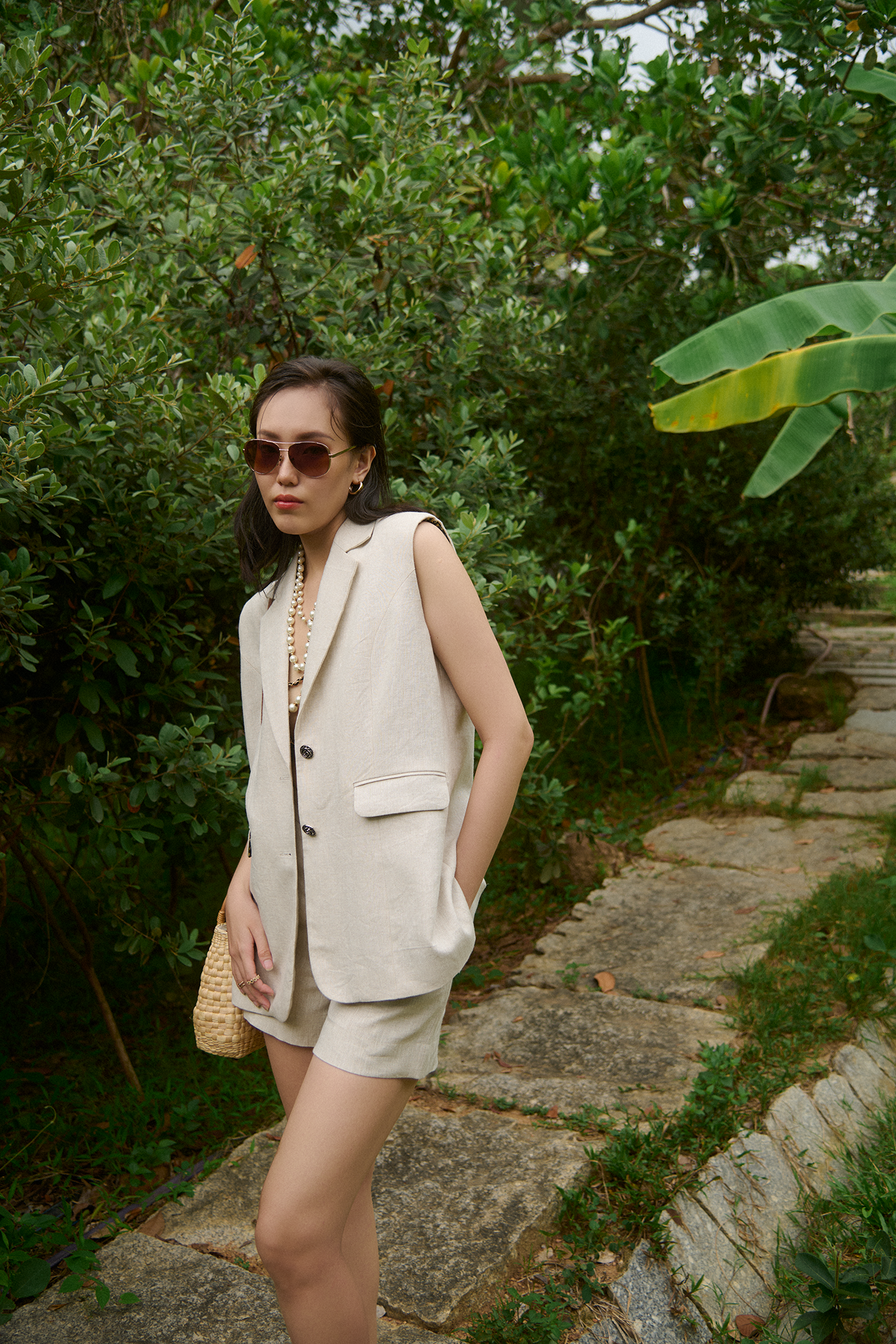 Áo khoác blazer sát nách linen xám thời trang Hity