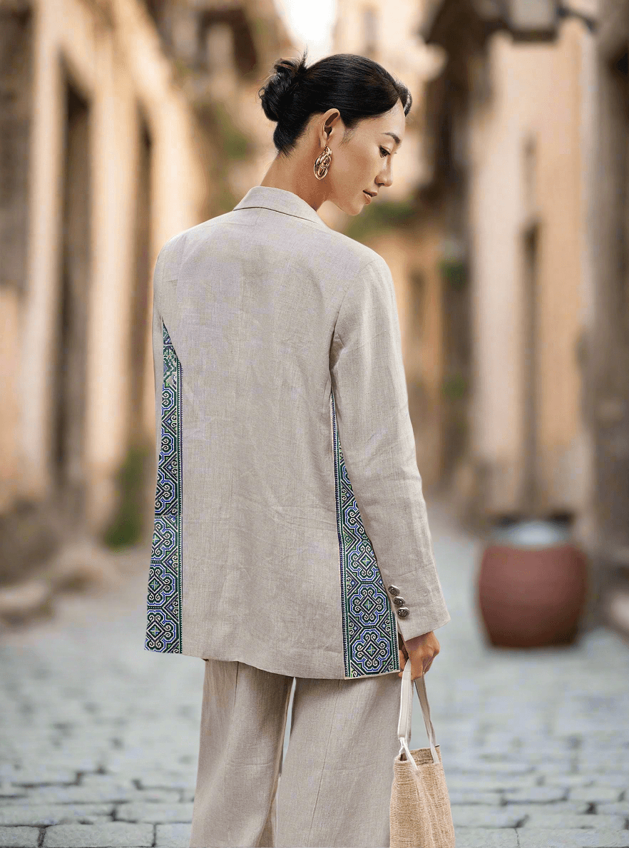 Áo Khoác Blazer Oversized Linen Thổ Cẩm Lanh - Hity