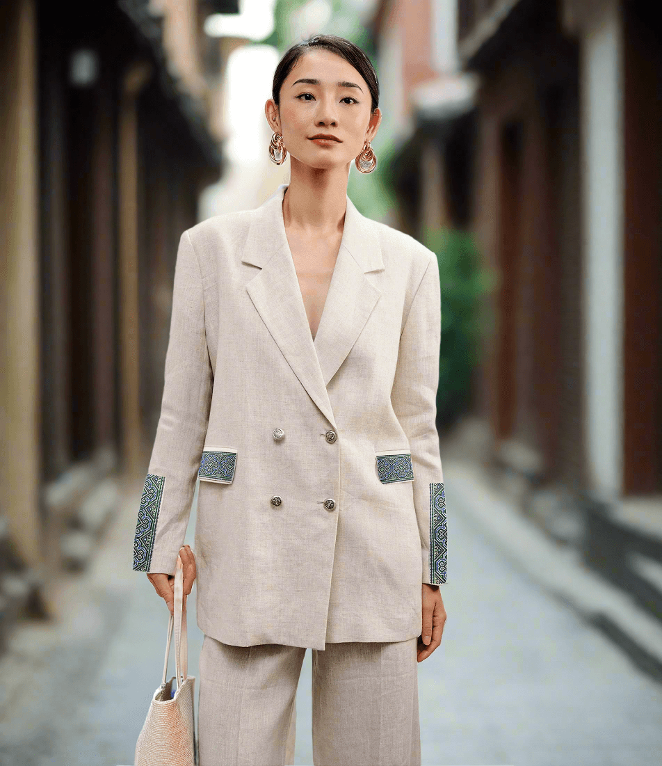 Áo Khoác Blazer Oversized Linen Thổ Cẩm Lanh - Hity
