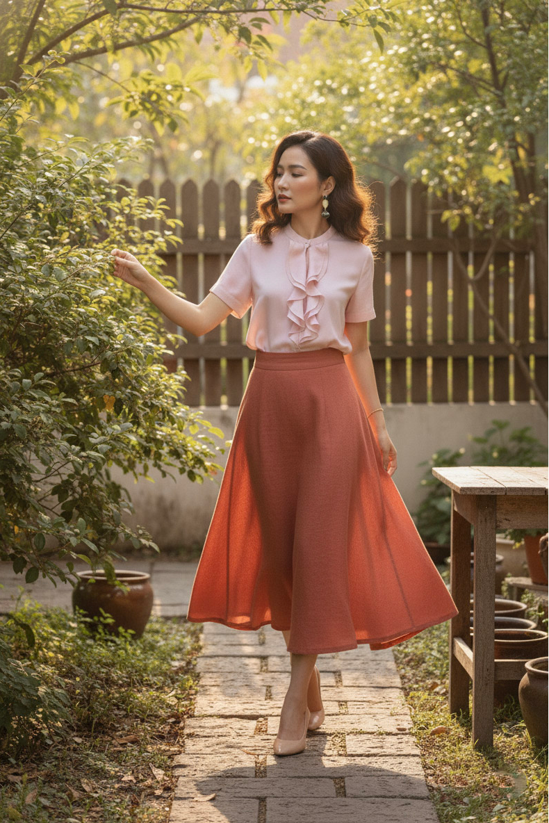 Áo sơ mi nữ tay ngắn phối bèo nhún pastel Thời trang Hity