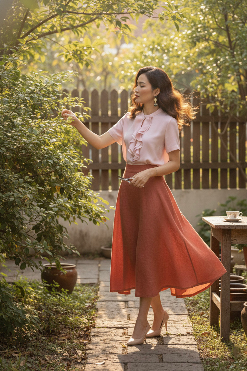 Áo sơ mi nữ tay ngắn phối bèo nhún pastel Thời trang Hity