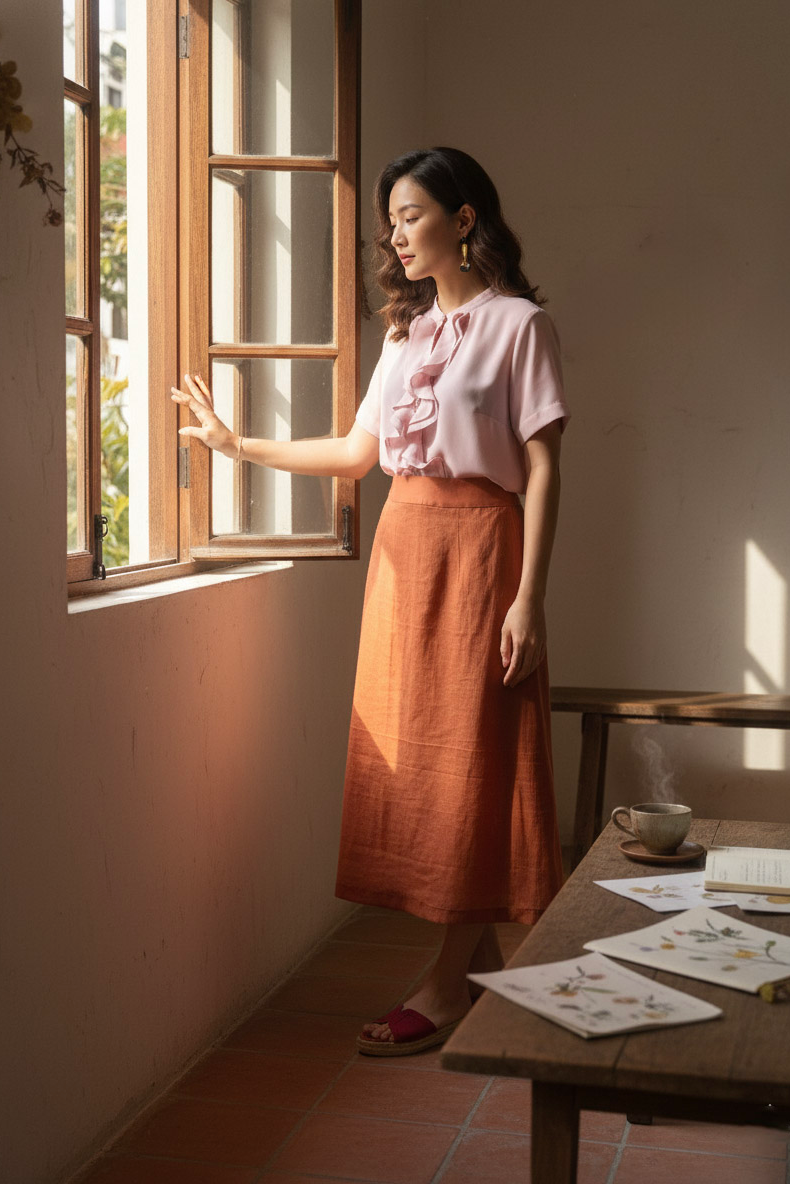 Áo sơ mi nữ tay ngắn phối bèo nhún pastel Thời trang Hity