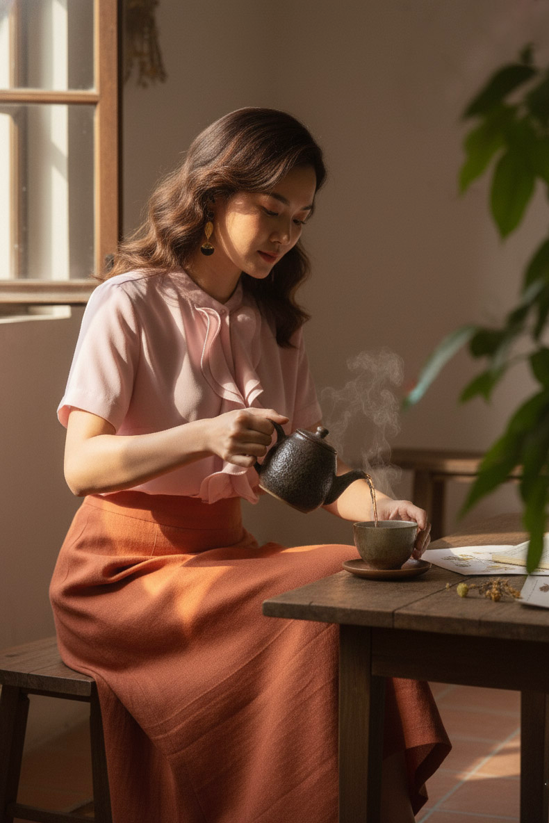 Áo sơ mi nữ tay ngắn phối bèo nhún pastel Thời trang Hity