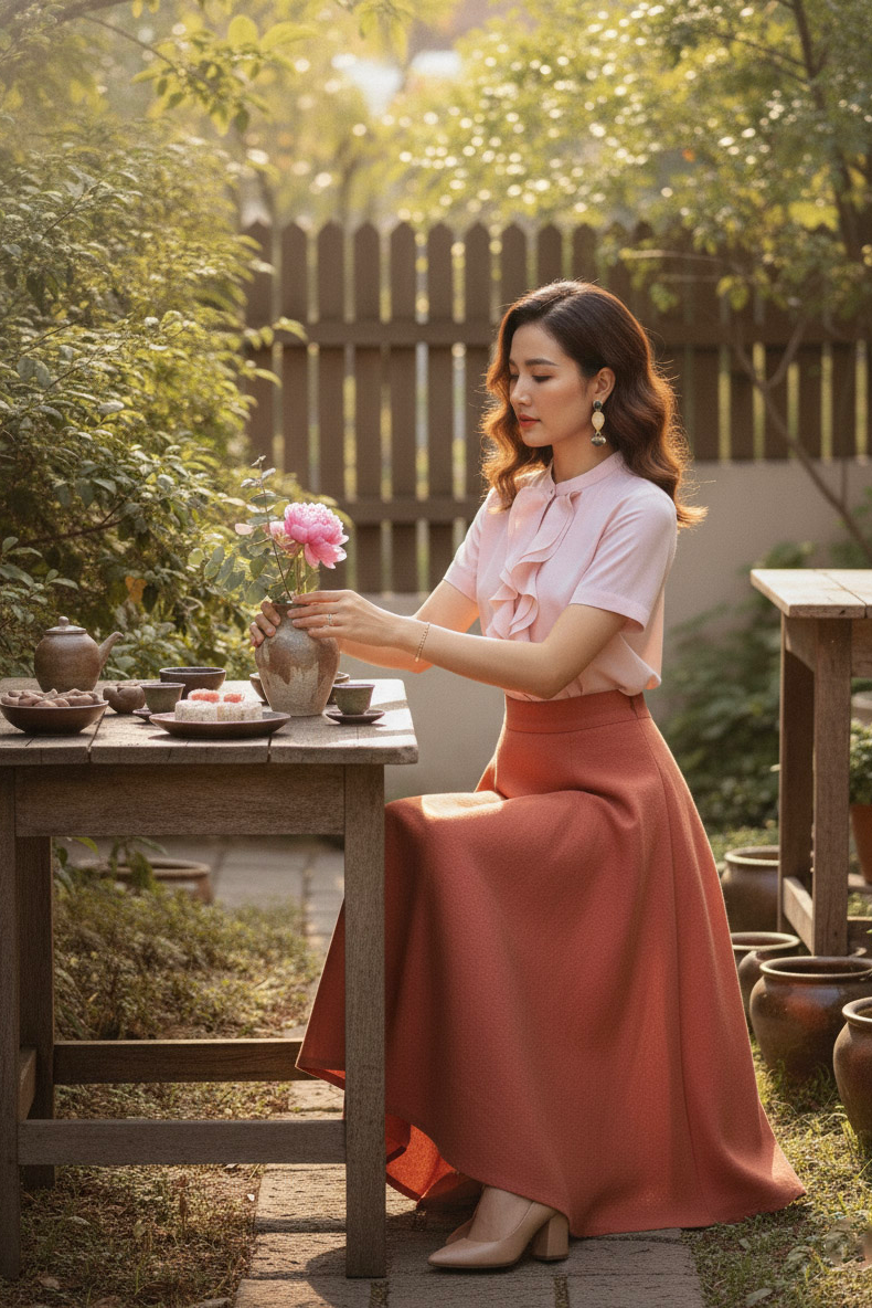 Áo sơ mi nữ tay ngắn phối bèo nhún pastel Thời trang Hity