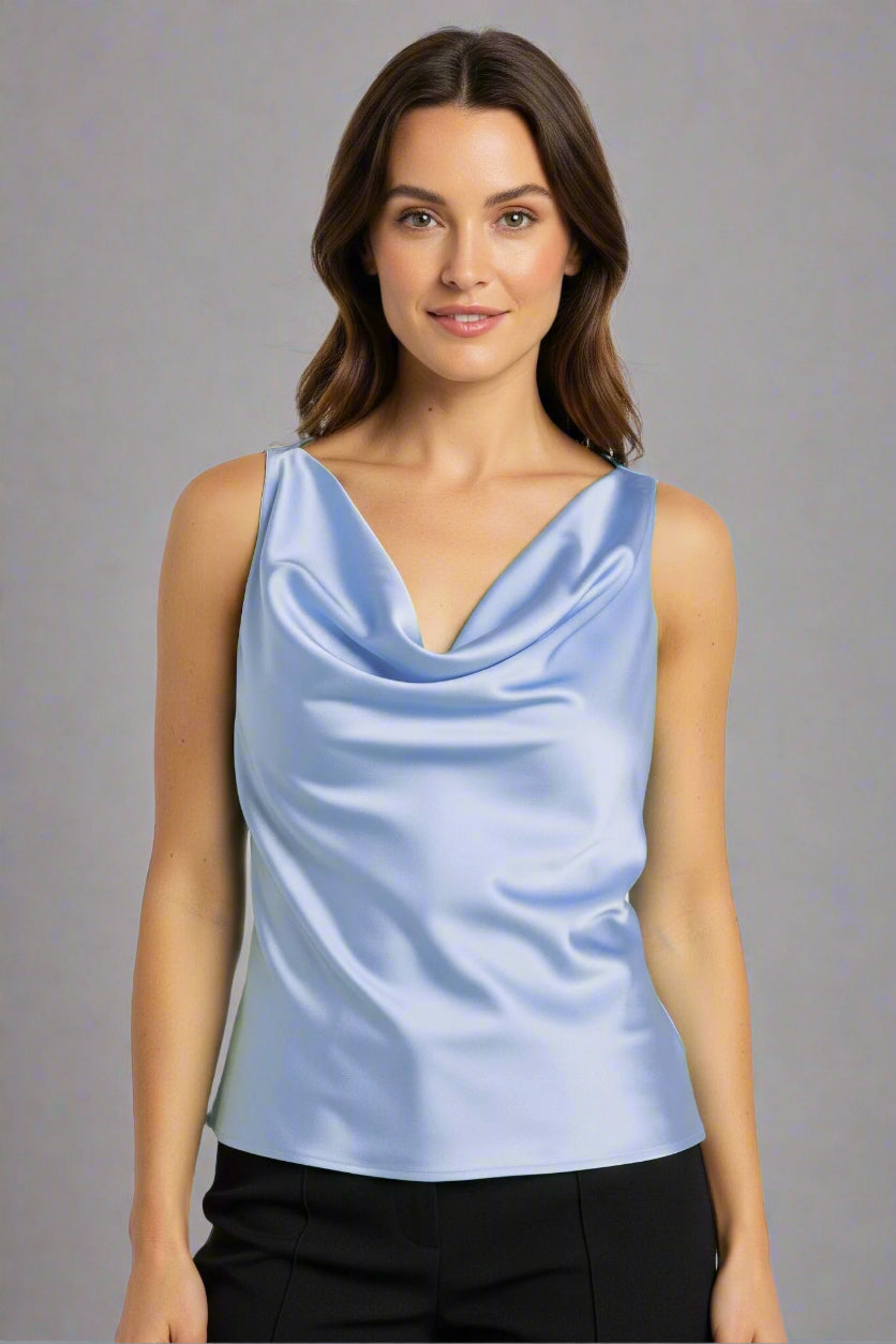 Áo cổ đổ lụa satin xanh pastel thời trang Hity