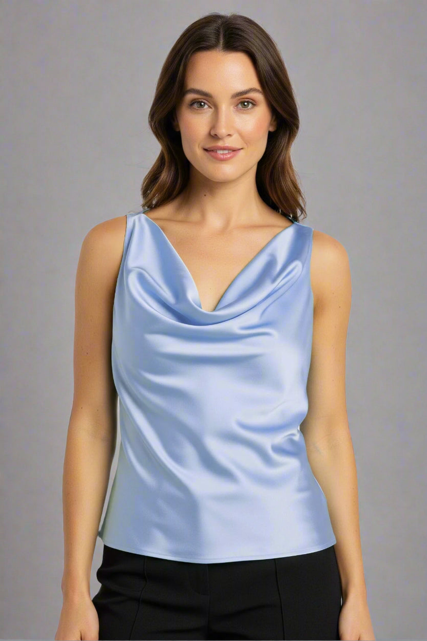 Áo cổ đổ lụa satin xanh pastel thời trang Hity