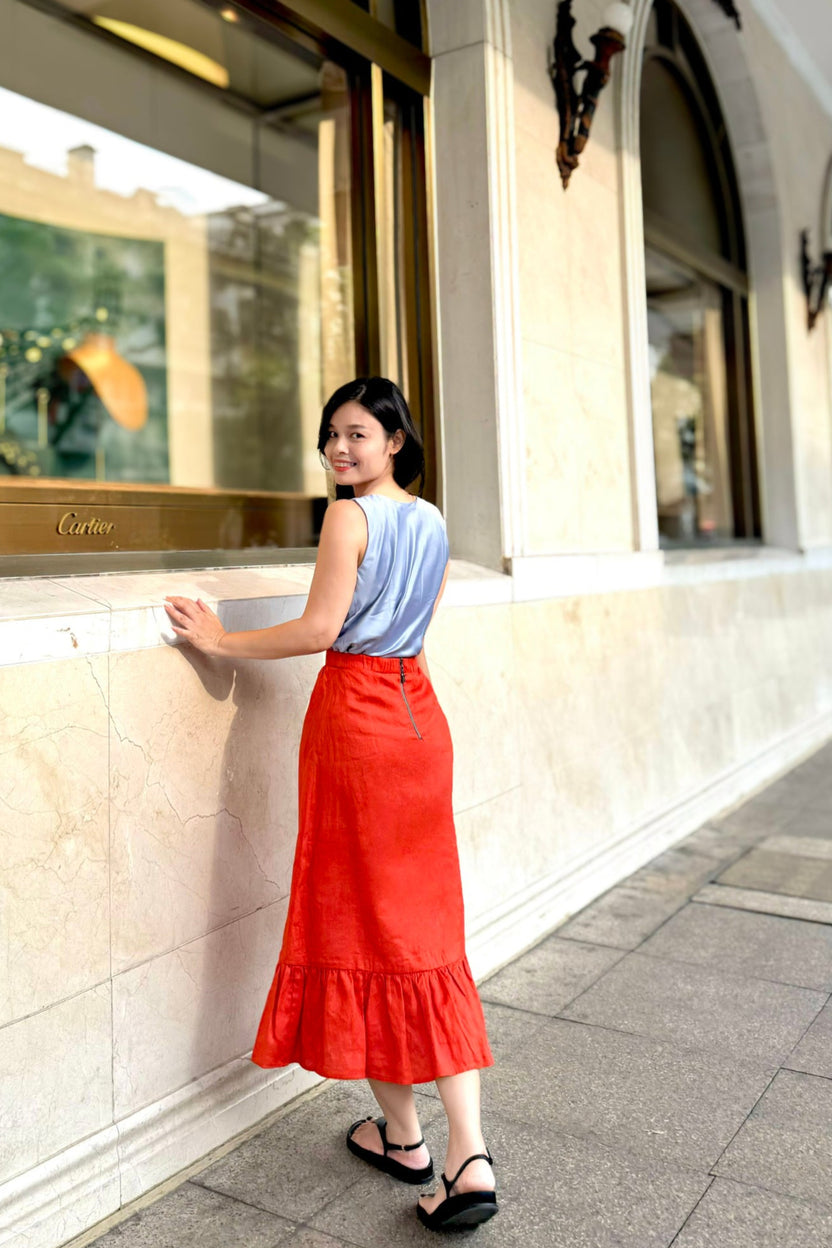 Áo cổ đổ lụa satin xanh pastel thời trang Hity