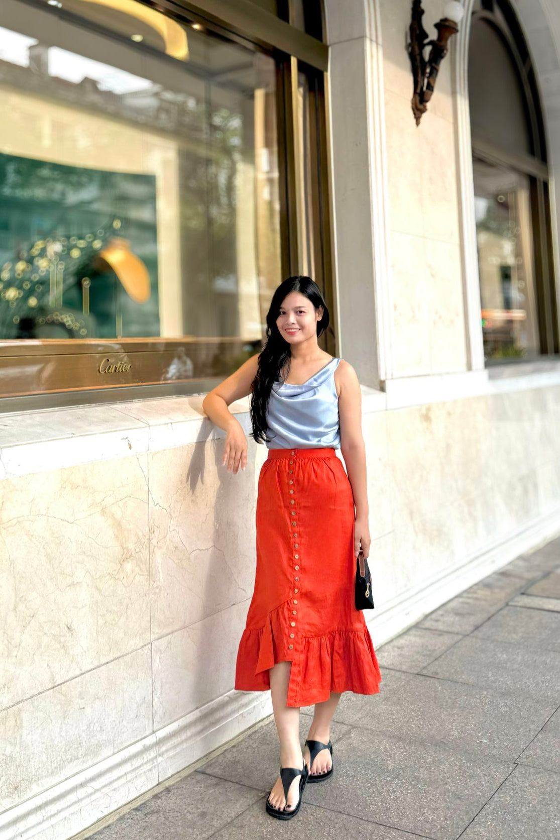 Áo cổ đổ lụa satin xanh pastel thời trang Hity