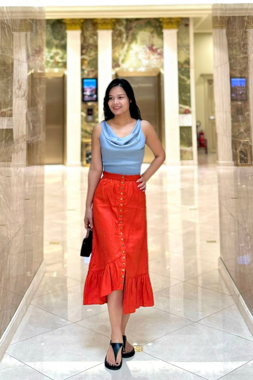 Áo cổ đổ lụa satin xanh pastel thời trang Hity