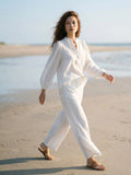 Áo cổ trụ dáng rộng linen trắng thời trang Hity