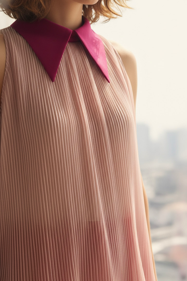 Áo yếm cổ sơ mi dập ly hồng pastel thời trang Hity