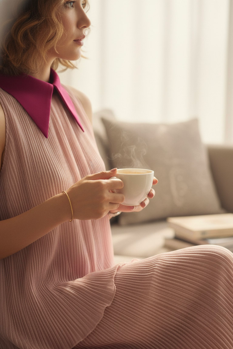 Áo yếm cổ sơ mi dập ly hồng pastel thời trang Hity