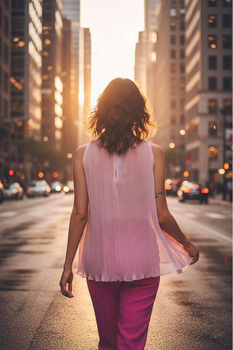 Áo yếm cổ sơ mi dập ly hồng pastel thời trang Hity