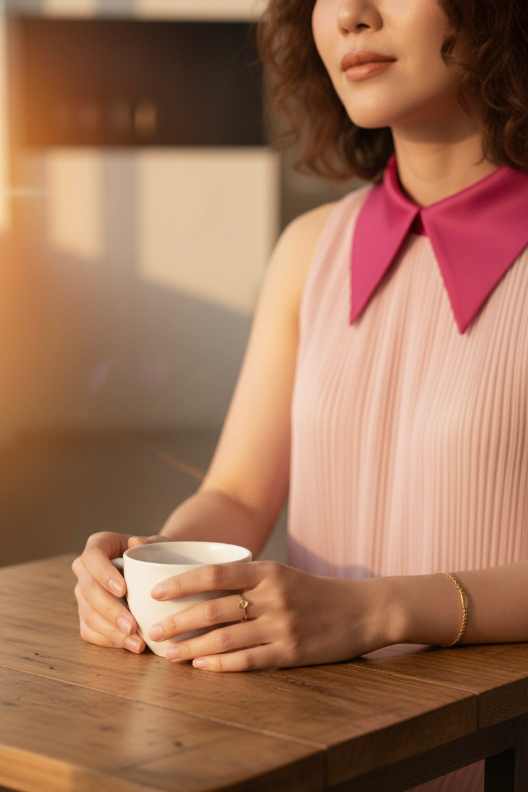 Áo yếm cổ sơ mi dập ly hồng pastel thời trang Hity