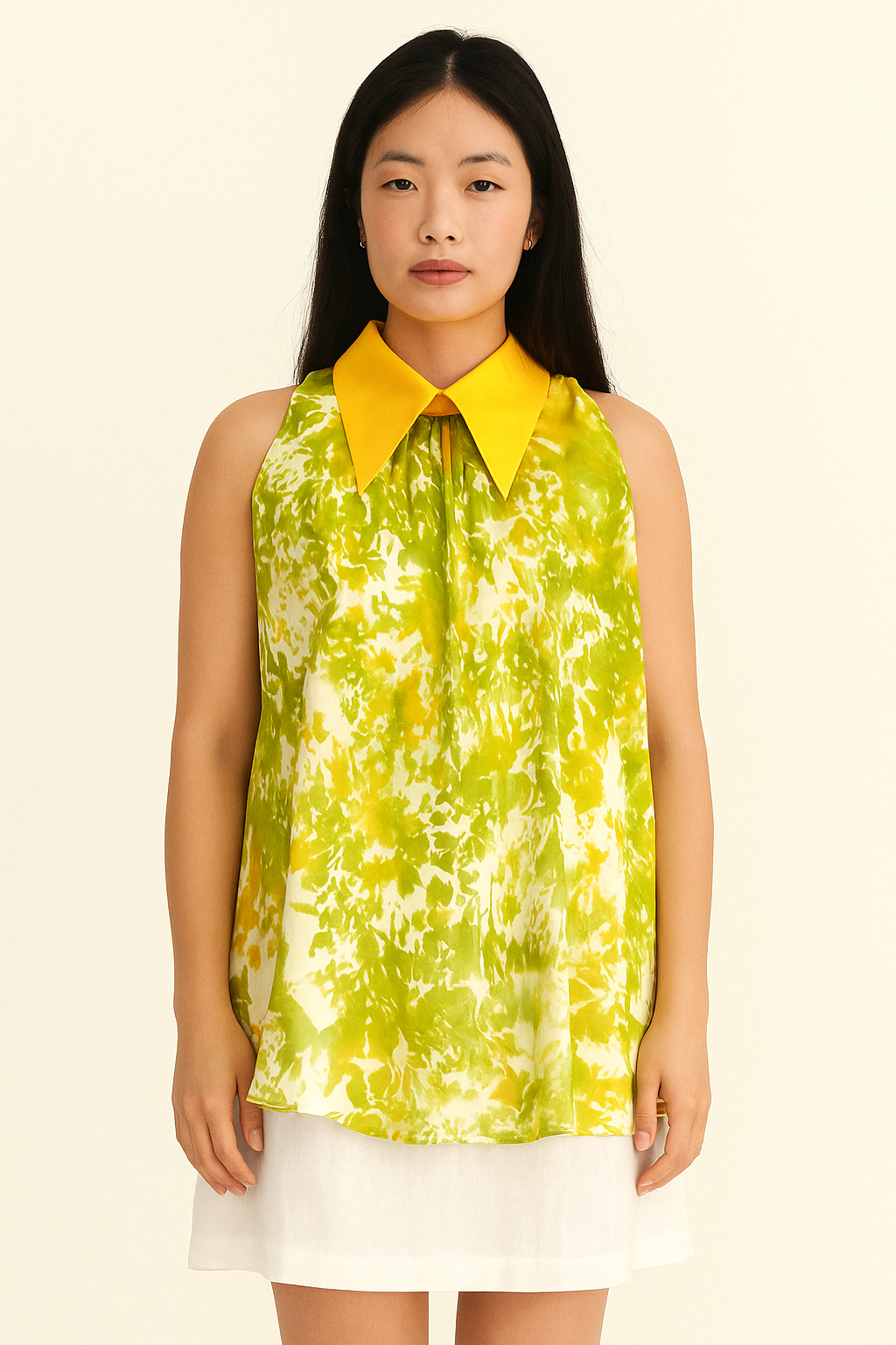 Áo cổ yếm lụa tơ tằm nhuộm loang thời trang Hity