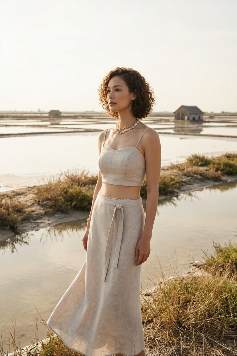 Áo croptop linen muối tiêu thời trang Hity