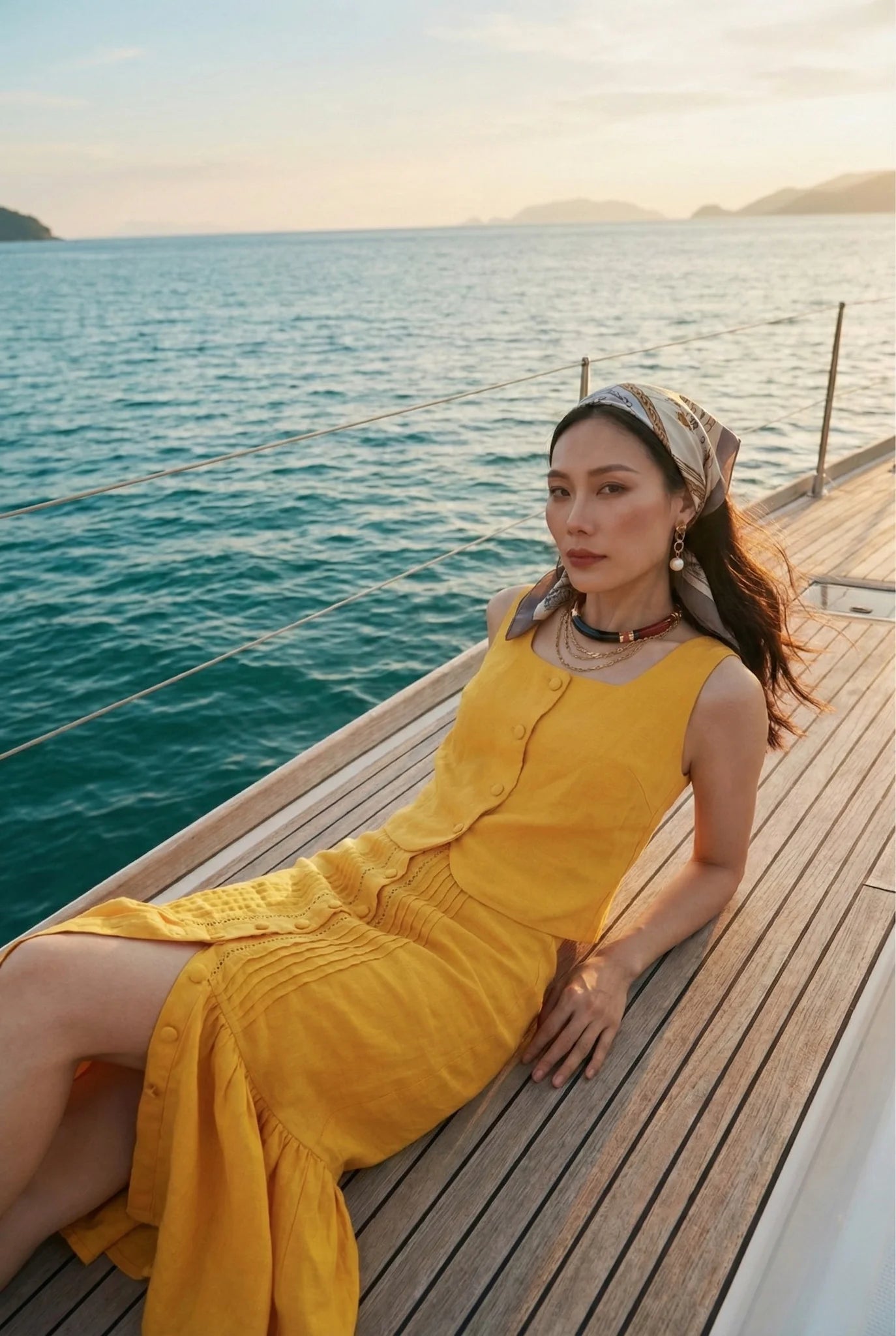 Áo croptop sát nách cổ vuông linen vàng thời trang Hity 