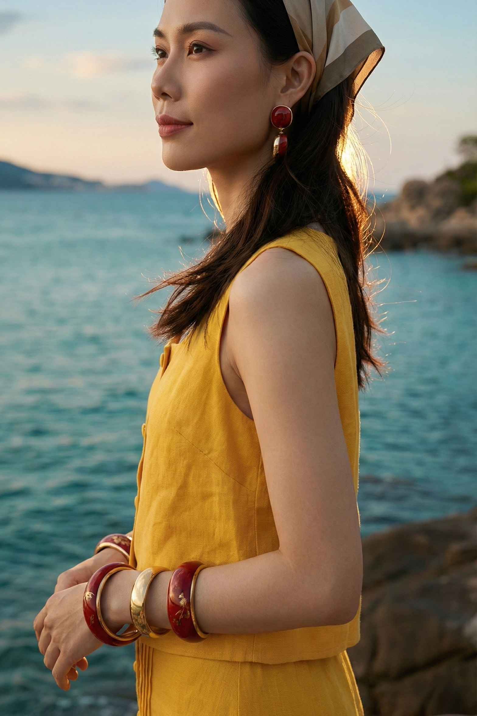 Áo croptop cổ vuông linen vàng thời trang Hity