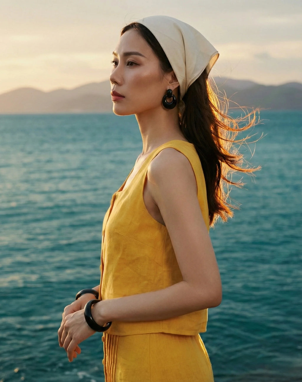 Áo croptop sát nách cổ vuông linen vàng thời trang Hity 
