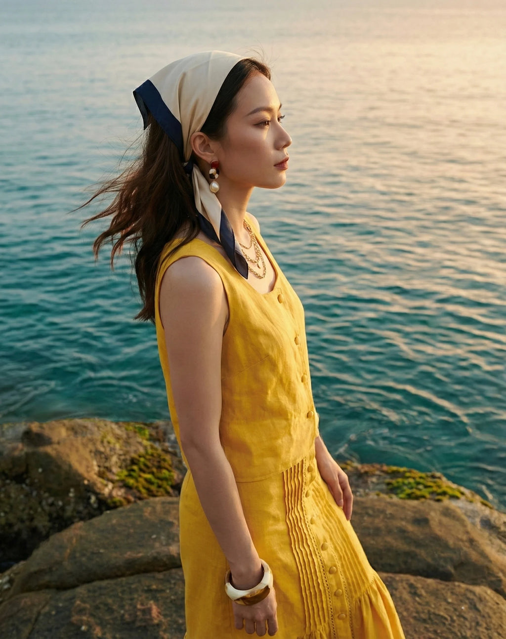 Áo croptop sát nách cổ vuông linen vàng thời trang Hity 