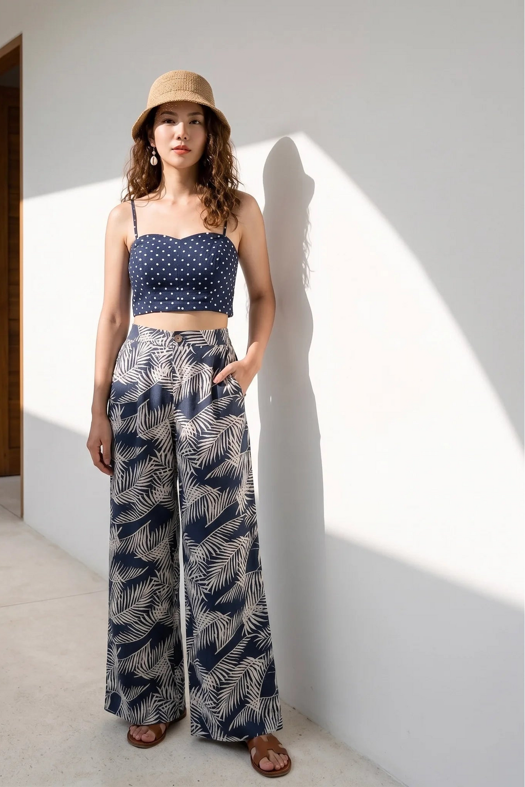 Áo crop top hai dây linen chấm bi thời trang Hity