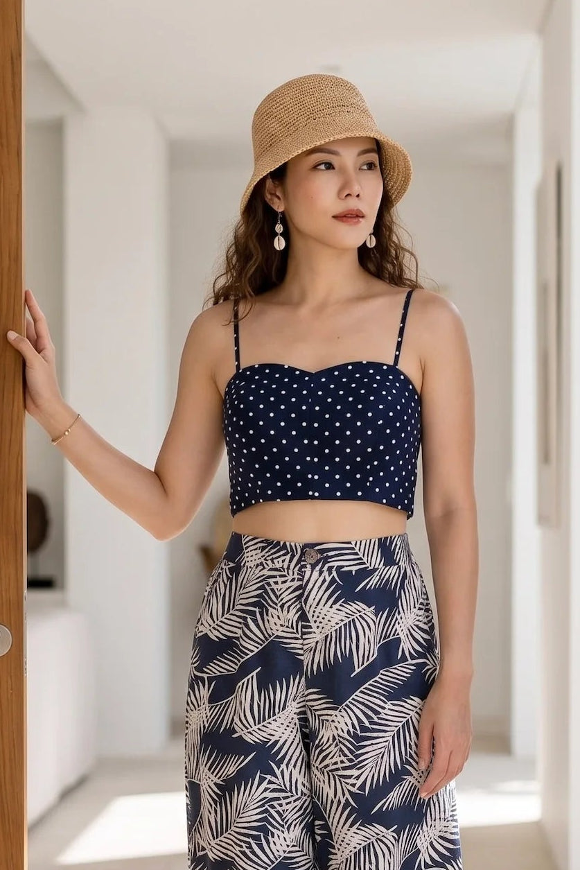 Áo crop top hai dây linen chấm bi thời trang Hity