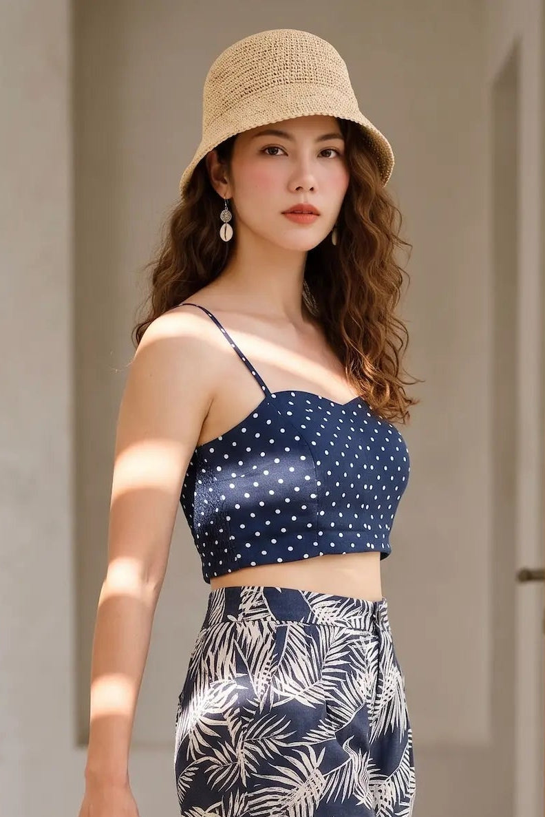 Áo crop top hai dây linen chấm bi thời trang Hity