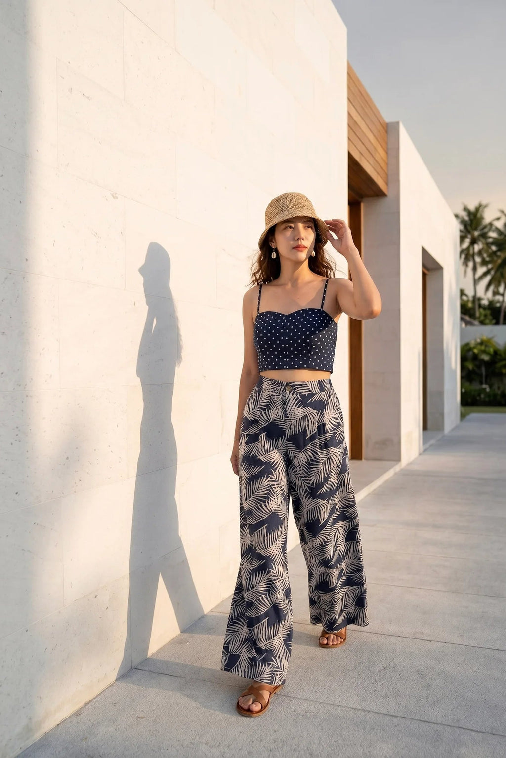 Áo crop top hai dây linen chấm bi thời trang Hity