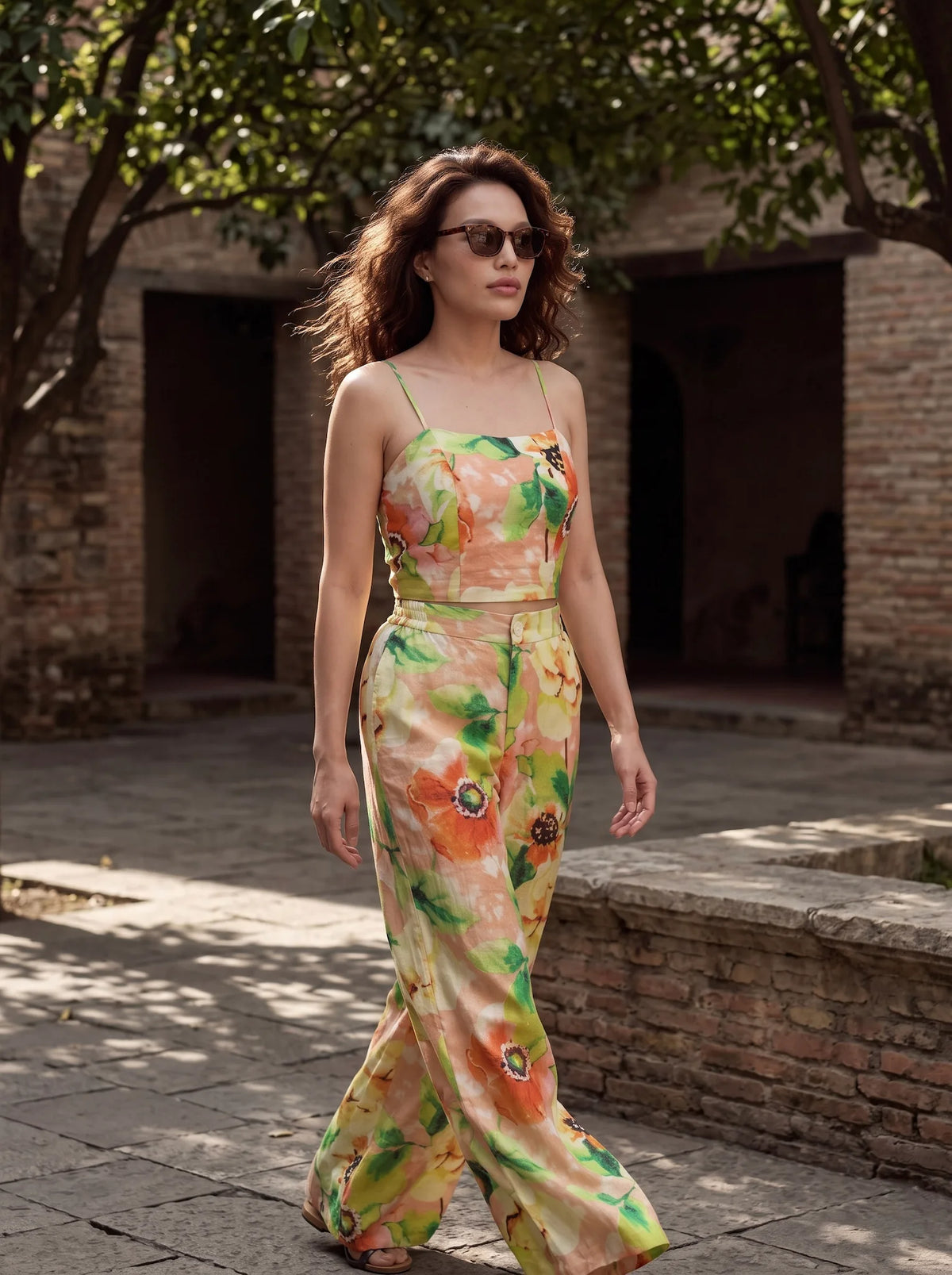 Áo croptop hai dây linen hoa thời trang Hity